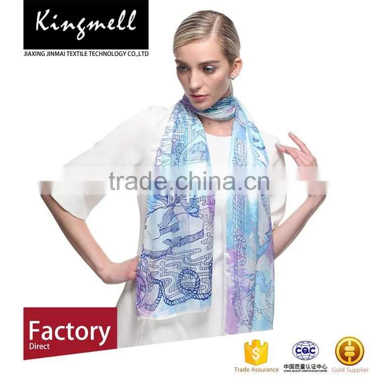 Custom fashion lady's digital printing Chinese real silk satin scarf