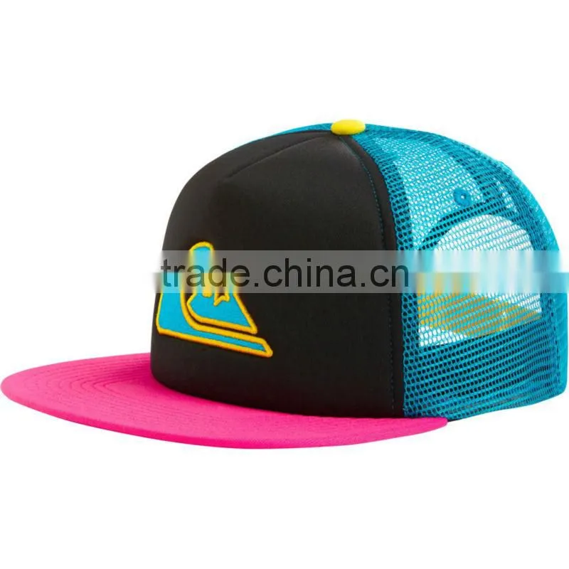 5 Panel Flat Brim Foam Embroidery Custom Mesh Snapback Hats