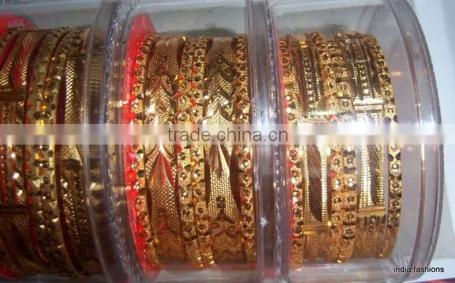 Set of 6 GOLD PLATED INDIAN BRACELET BANGLES KADA #D23