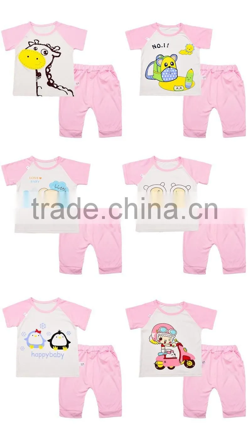 oem factory nice baby boys girls 2 piece knit summer printing clothes set