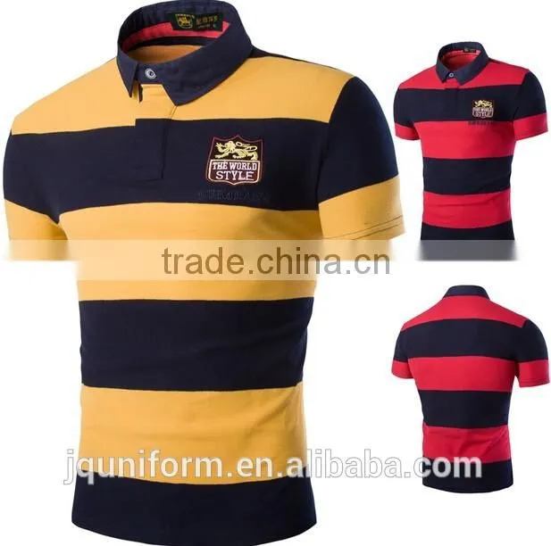 2016 Custom factory wholesale Striped Tee Shirt Men Short Sleeve polo Turn-down Collar man shirt