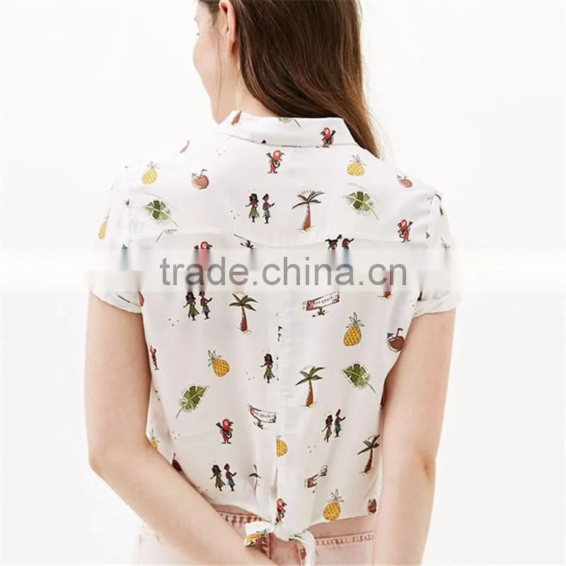 2017 high quality ladies animal print cropped t shirts with back knot