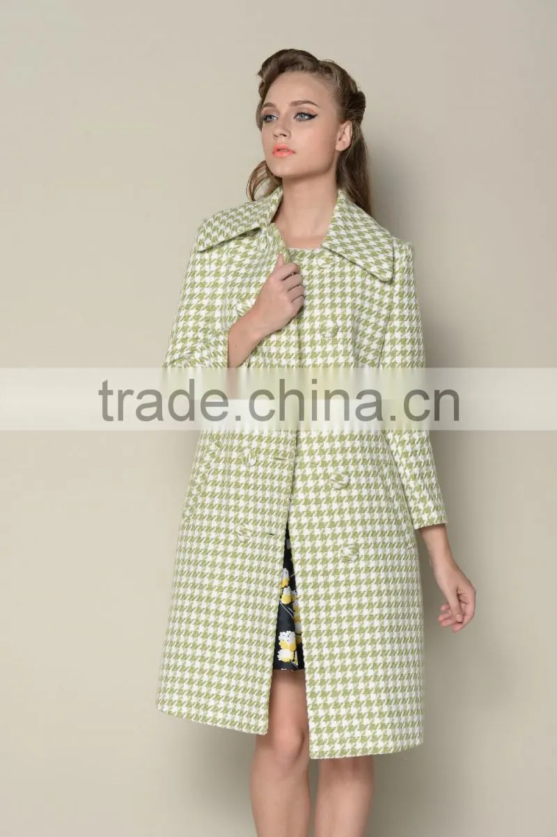 classic fashionable grid designed long style women coats winter 2016