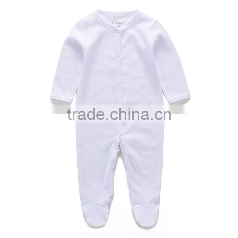 Baby White Footed Cotton Rompers Onesie Long Sleeve 3 Months White Plain Colour Bodysuit