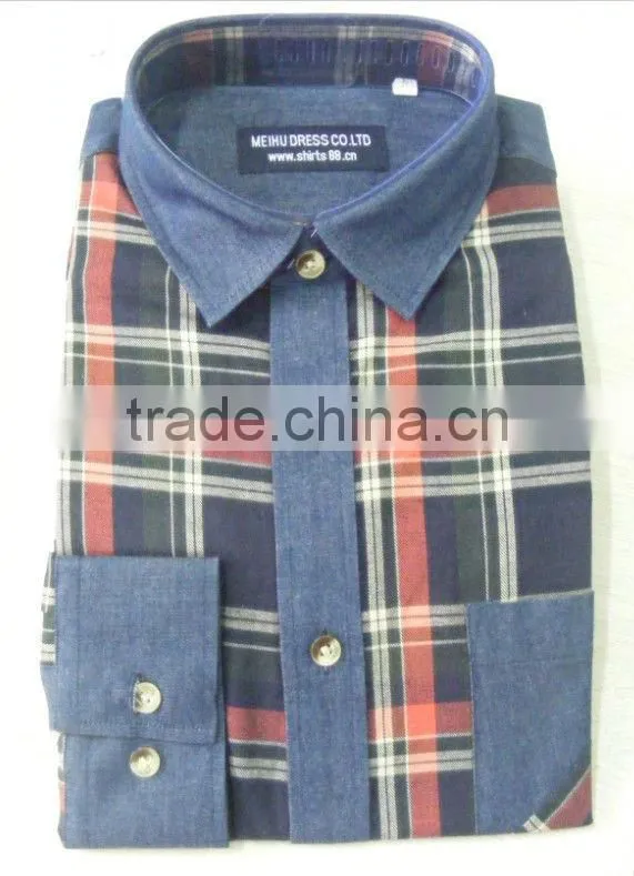 2016 Slim fit Newest Exclusive style 100%Cotton Yarn dyed Denim Shirt for men