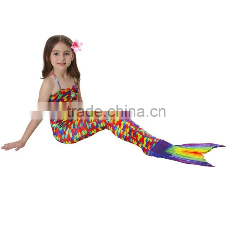 Kids Bikini + Shorts + Mermaid Tail with pink monofin for Swimming