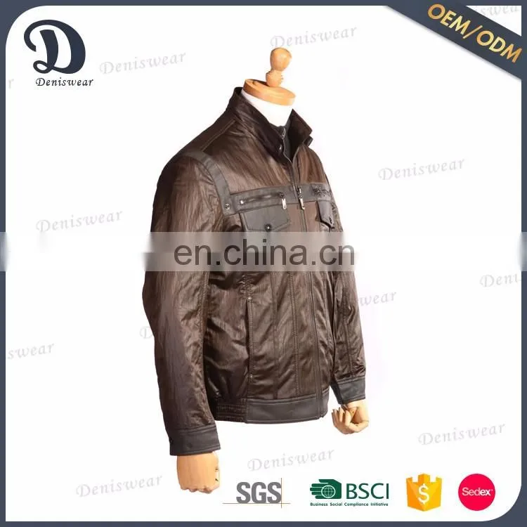 Professional brown leather jacket mens jacket with 2 flip pockets