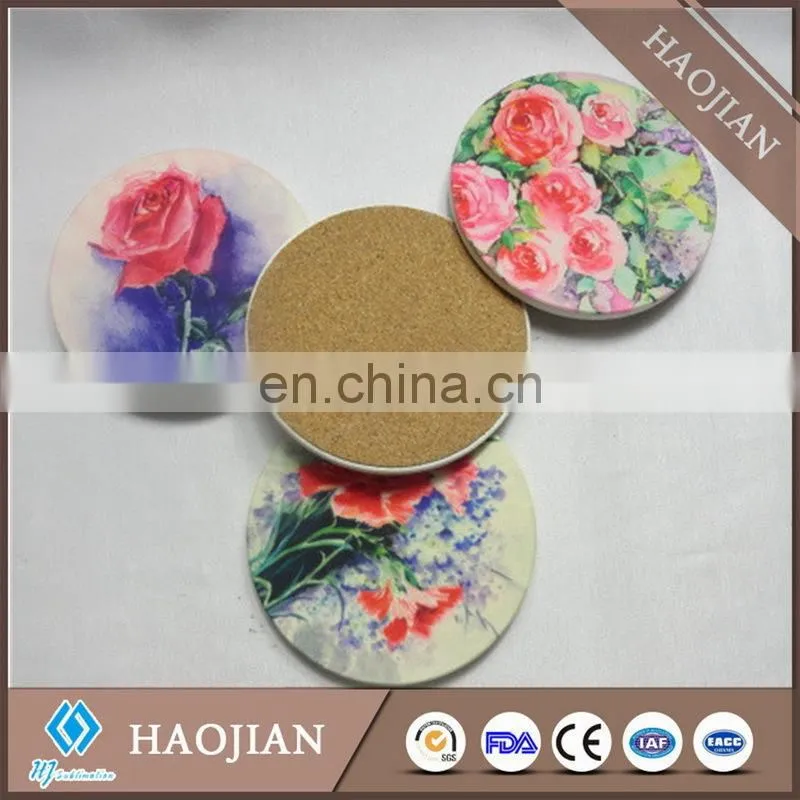 decorative water absorbent ceramic coaster with cork back blank ceramic coaster