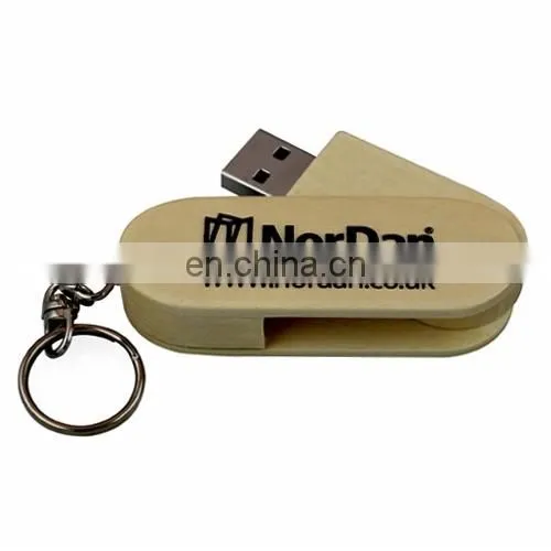 Hot sale eco-friendly wooden swivel usb flash drive with silk printing logo