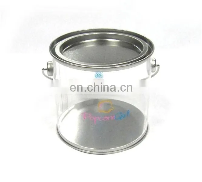Popular clear candy round tin can with handle