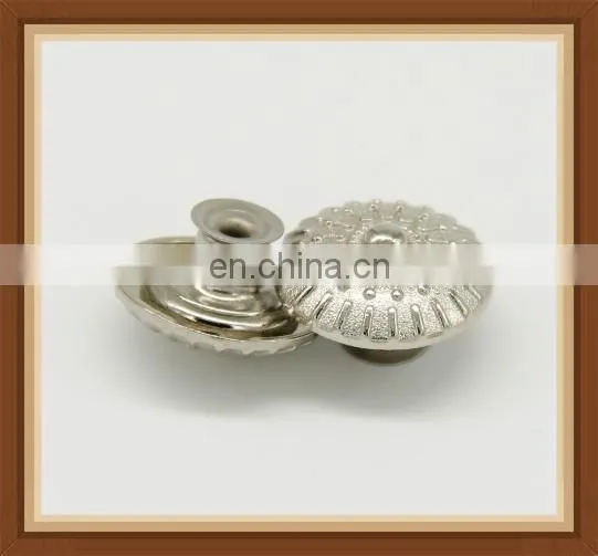 wholesale shiny silver mushroom round metal jeans buttons for jeans