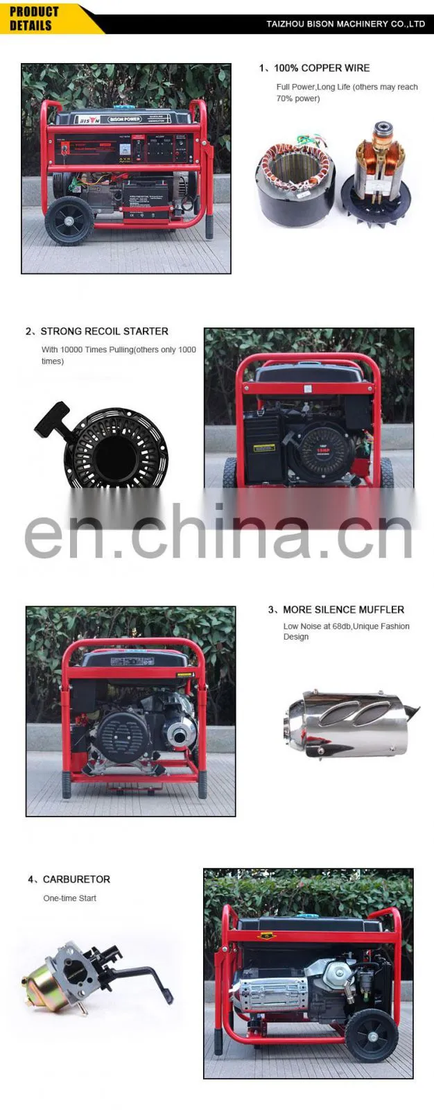 BISON CHINA 5000 watt 3 Phase Generator Air Cooled Petrol 5kw Portable Generator
