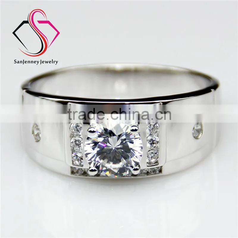 Round Brilliant Cut Moissanite 1.5CT 7.5mm Center 14k 18k White Gold Diamond Wedding Band for Men