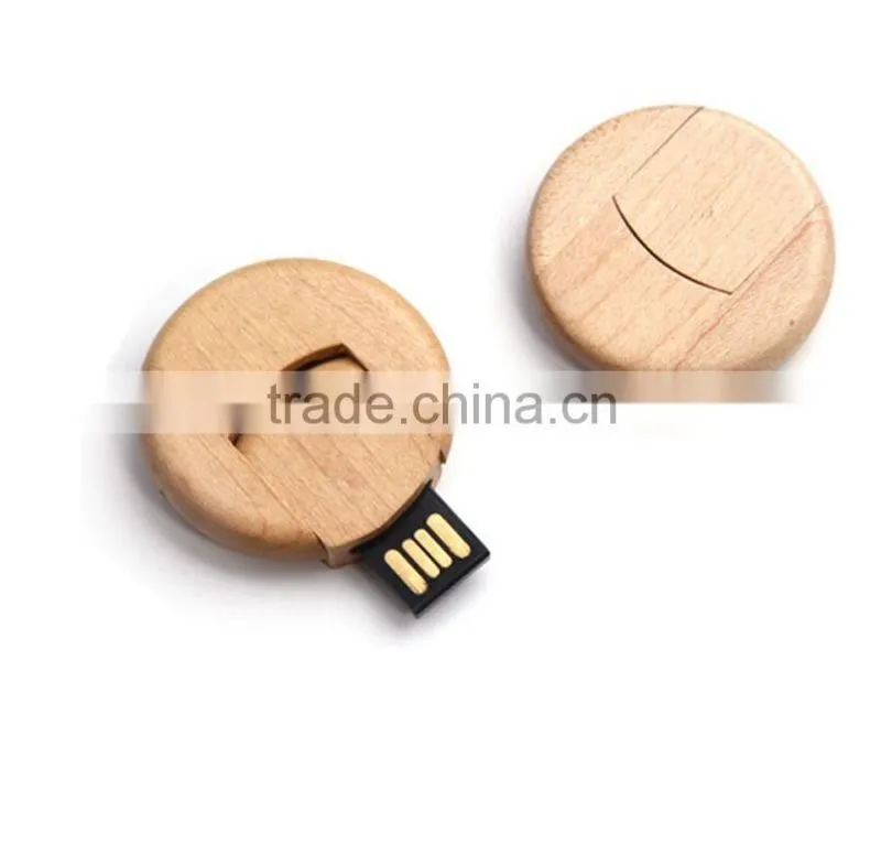 8GB Natural Wood Bamboo usb flash drive, swivel round coin 2.0 /3.0 bamboo usb