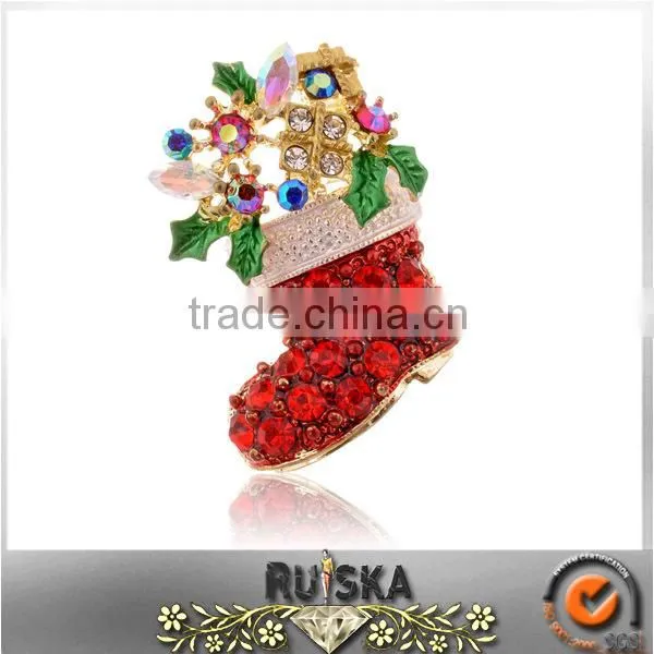 Popular Red Stones Christmas Shoes Brooch