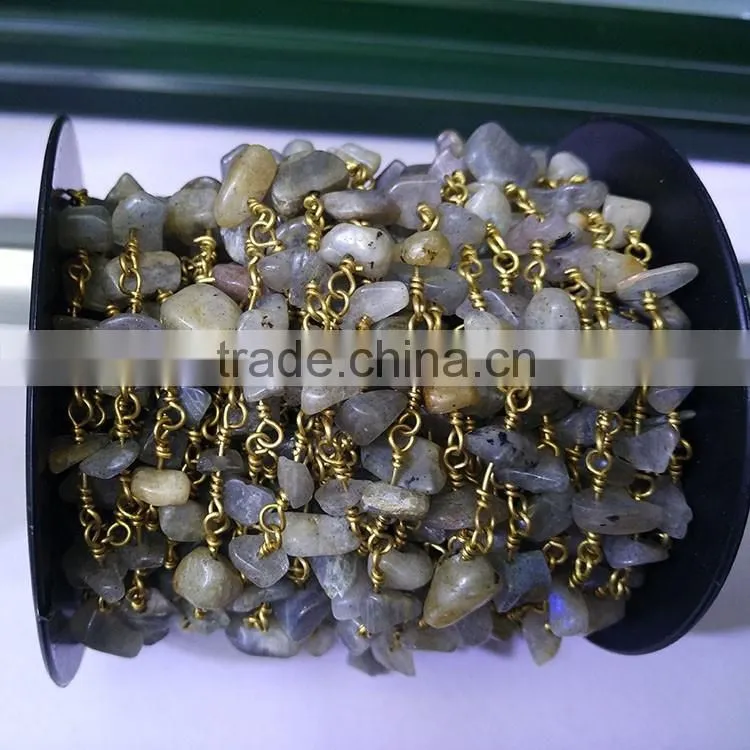 BCL1124 Moonstone beaded Gold plated wire wrapped Chain
