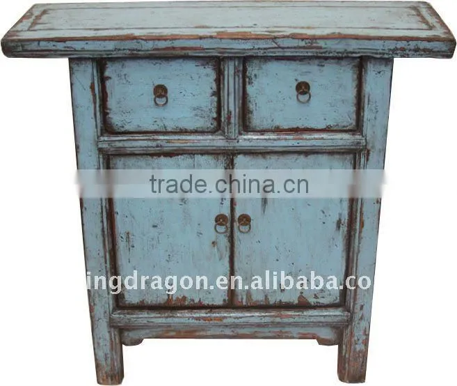 Chinese Antique Gray Blue Colour Small Cabinet With Two Drawer Two Door Cabinet 88*30*84cm