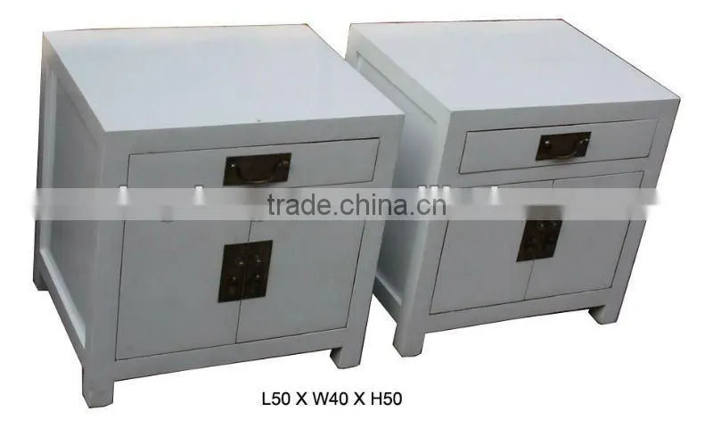 Chinese reproduction white small wooden bedside cabinet