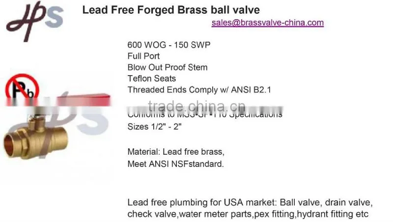 lead free brass solder ball valve