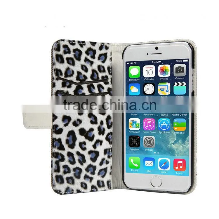 Stylish Leopard Print PU Leather Wallet Flip Stand Mobile Phone Case for iPhone 6