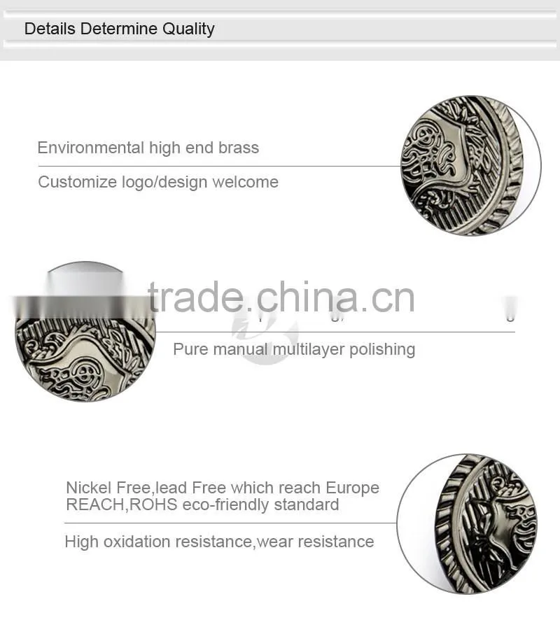 Embossed Logo Gunmetal Metal Sewing Shank Button