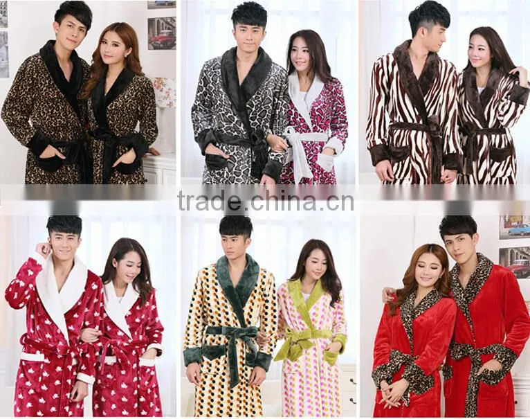2015 new design coral fleece sexy leopard bathrobe
