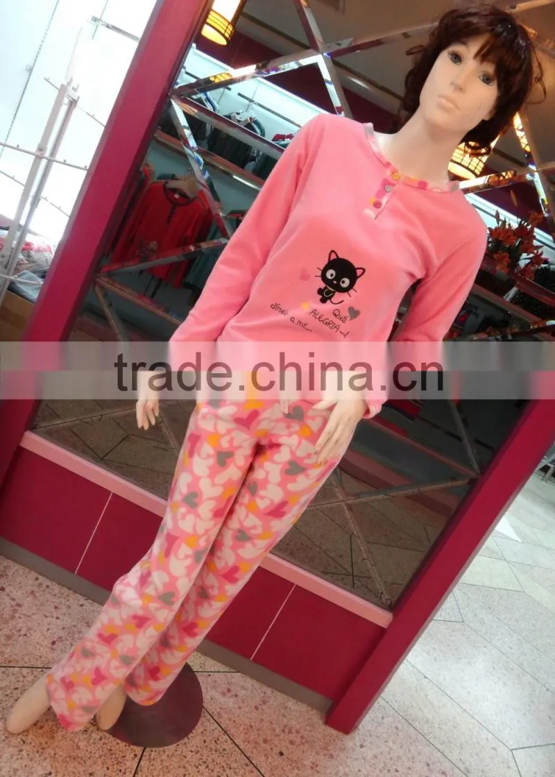 Cute cat loving heart draw string pants pink pajamas women