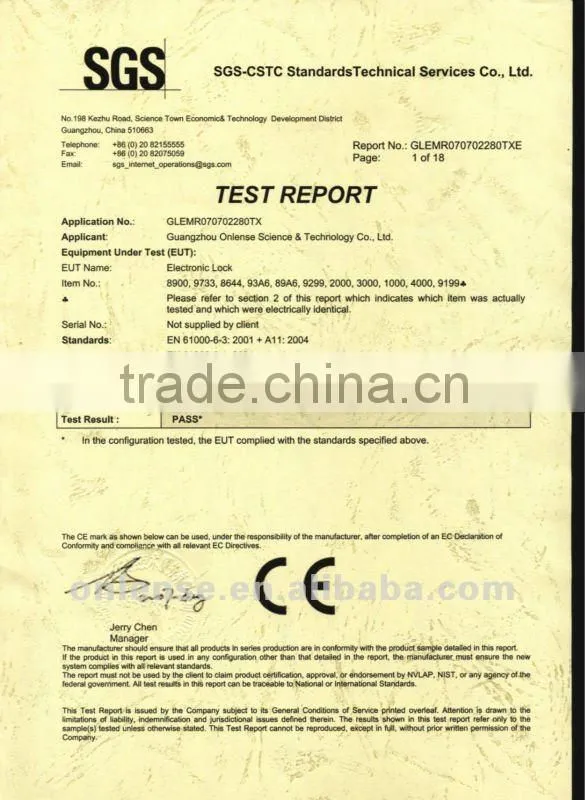 CE certified mechanical code lock environment-protective