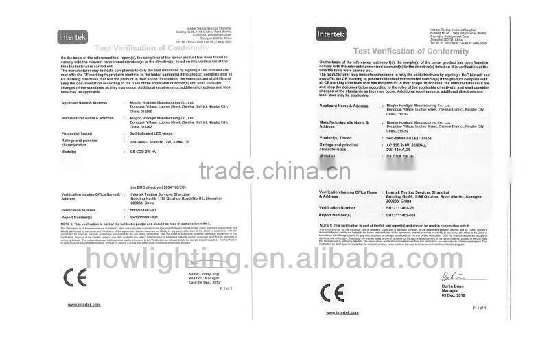 2W G9 G9 LED COB Bulb