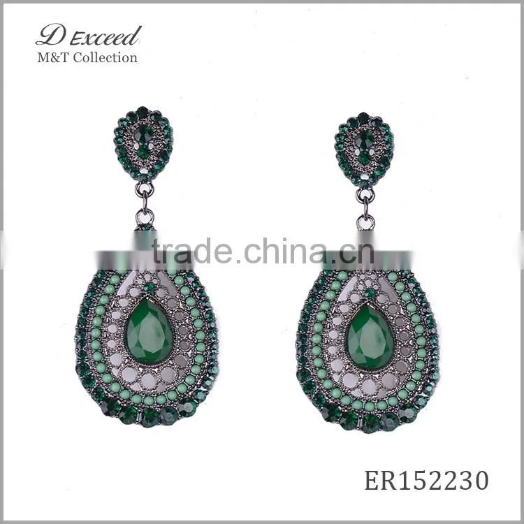 Yiwu Jewelry Factory D Exceed Fashion Crystal Silver Plating Water Drop Earrings Resin Alloy Dangle Earrings