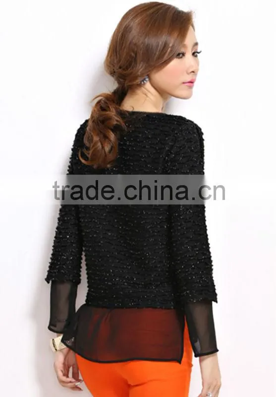Long sleeve lace super soft chiffon t-shirts 2016