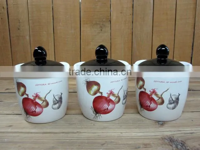 Eco-friendly Feature Kitchenware Onion Decal Ceramic Storage Jars Sets