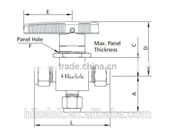 1/4" 3 way panel mount brass ball valve
