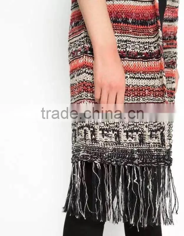 Women's knitted sweater vest, cardigan sleeveless sweater vest with fringe
