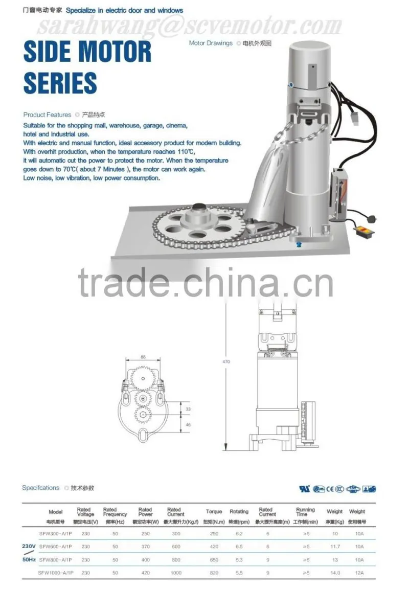 Roller shutter side motor tubular motor for rolling shutter rolling doors