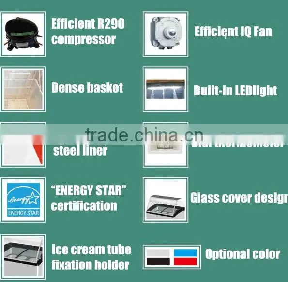 200L-650L Commercial Flat Glass Chest Showcase for Ice Cream