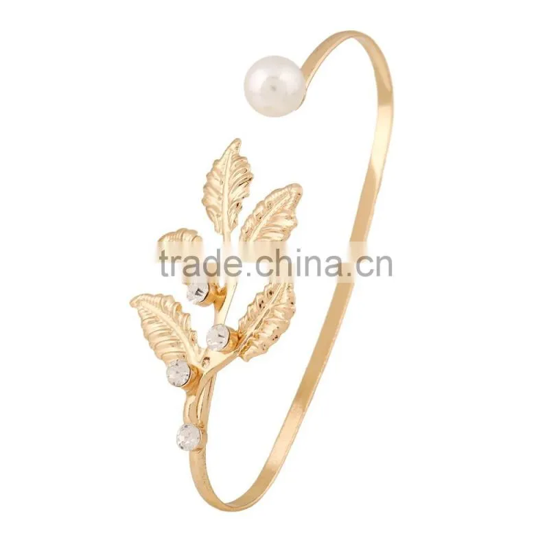 New Design Hand Ornaments Big Gold Leaf With White Pearl Round Circle Finger Jewelry Accessories For Women