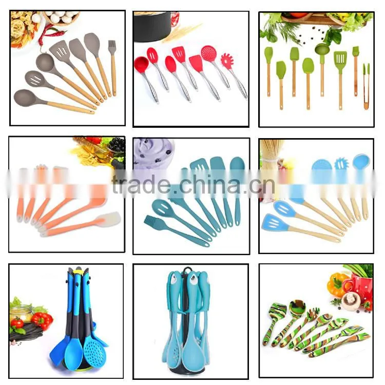 FDA LFGB Certificate Colorful Silicone Kitchen Utensils Set With Stainless Steel Handle 2015 Best Selling Cooking Assessay