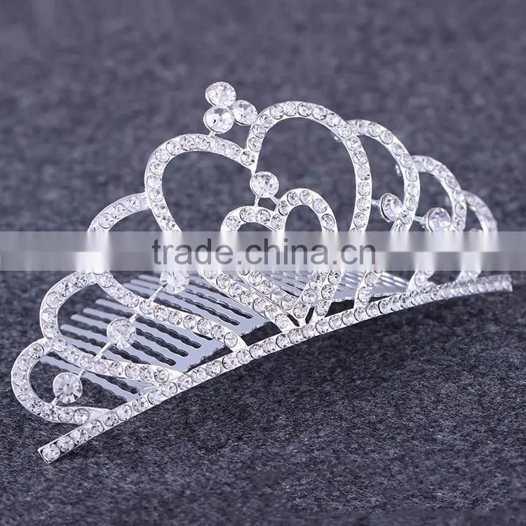Korean fashion love Crown bride Crown alloy rhinestone hair comb hair accessories jewelry Factory outlets
