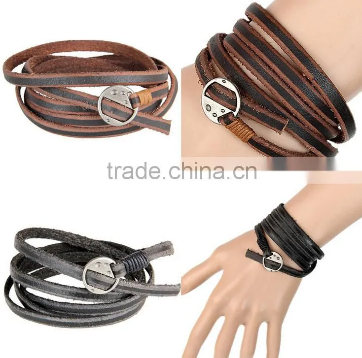 Fashion Men Jewelry Cow Rivet Skull Charms Leather Bracelet