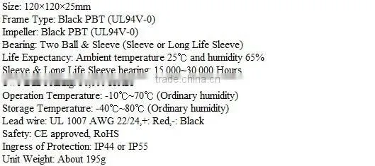 good quality long lifespan axial fan 120*120*25mm for electrical cabinet