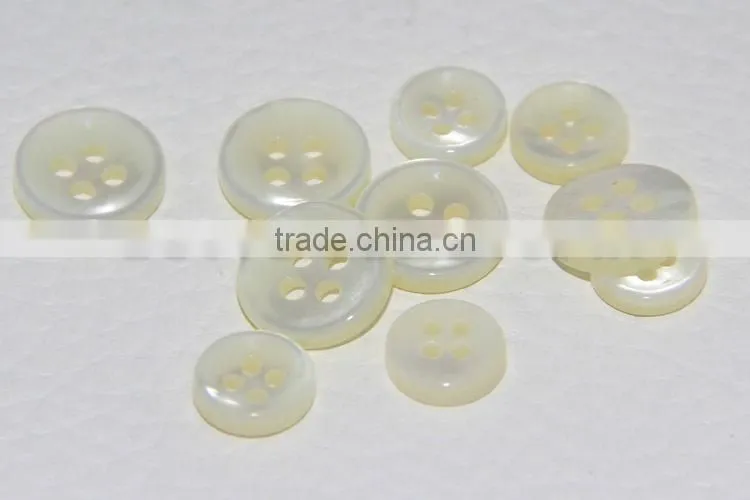 High End 4 Holes White Mother of Pearl Men's Shirt Buttons in Size 18L, 14L