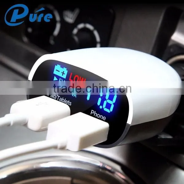 Wholesale Fashional 3.4A/4.8A 2 Port USB Rapid Charge LED Car Charger Display Out Input Voltage and Car's Battery Travel Charger