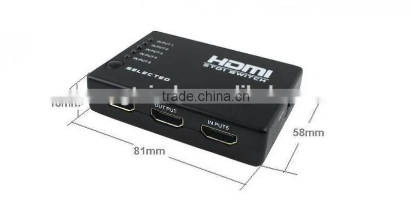 5-port HDMI Switch 5x1 5 In 1 Out Auto Switch Support HDCP, 3D, 1080P, HD Audio with IR Remote