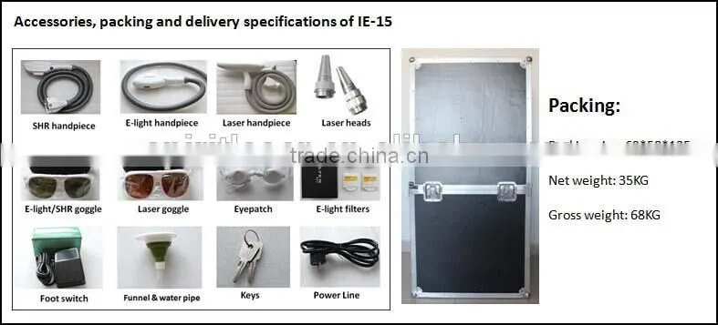 SHR/E-light/ ND YAG laser multifunctional3in 1 beauty instrument with CE approval
