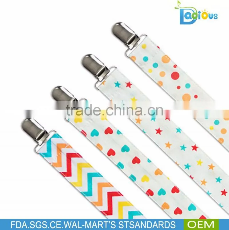Cotton Material Baby Pacifier Clip Soother Chain Holder with Metal Clip