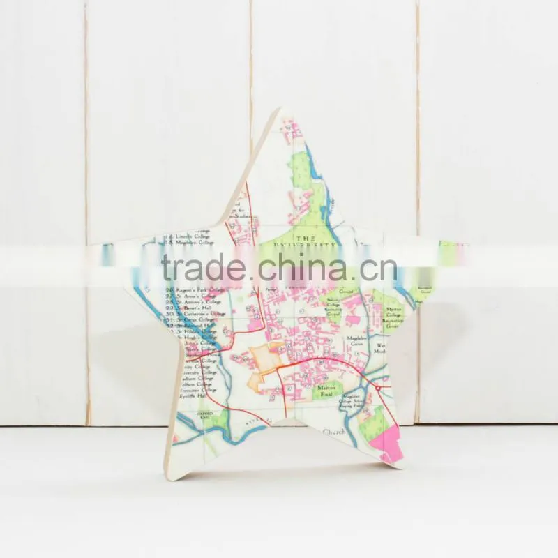 Personalized Wooden World Map Star Sahpe Map Pattern Map Star