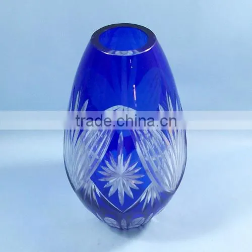 hand etched overlay flower shop best selling China glass vase