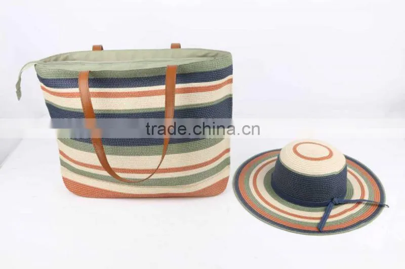 2015 new style summer women paper straw hat and shoulder bag set