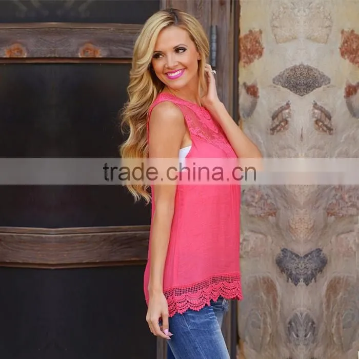 Lace Crochet Neck Latest Design Ladies Tops Image 2016
